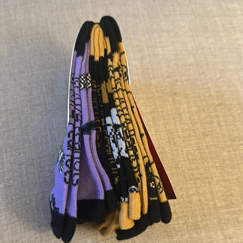 Forever 21 Peanuts Crew Socks - Black, Mustard and Purple.